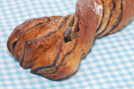 close up of twist bread on fabricの写真素材