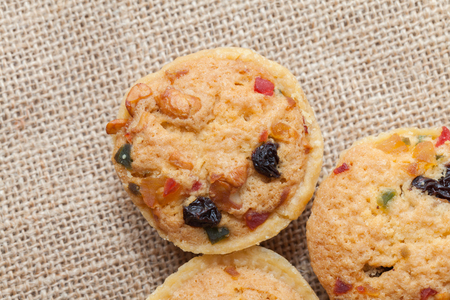 close up of mix fruit cup cookie on sackの写真素材