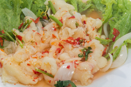 Thai Chicken Leg Salad & Spices on plateの写真素材