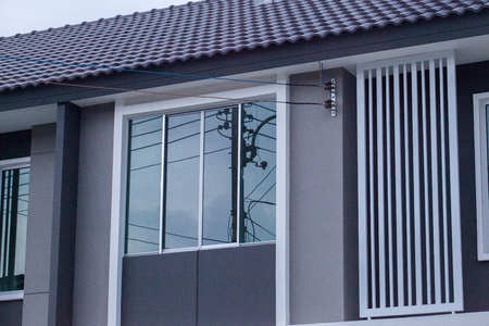 close up of townhouse in the evening in thailandの写真素材
