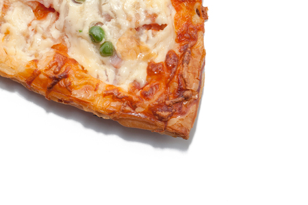 a piece of pizza isolated on white backgroundの写真素材