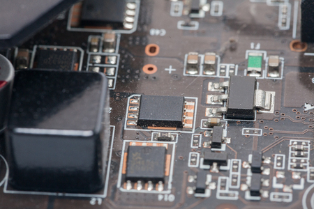 close up of Print Circuit Board of graphic cardの写真素材