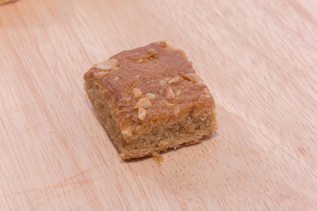 close up of brownie on wooden plateの写真素材