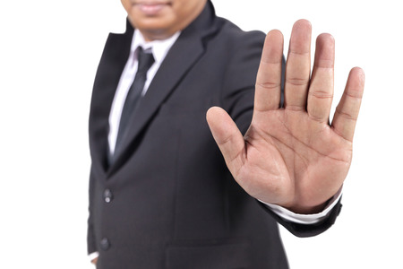 businessman in a suit  Hand Stop Gestureの写真素材