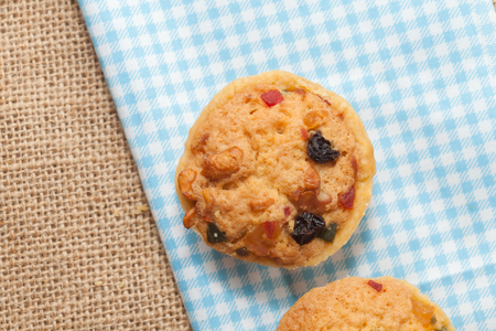 close up of mix fruit cup cookie on sackの写真素材