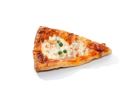 a piece of pizza isolated on white backgroundの写真素材