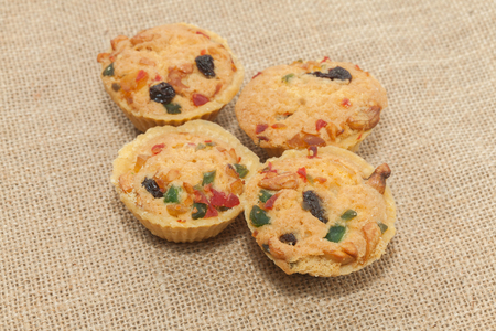 close up of mix fruit cup cookie on sackの写真素材