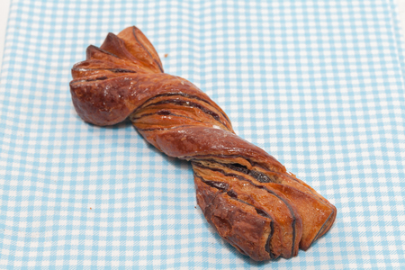 close up of twist bread on fabricの写真素材