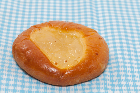 close up of bakery with jam on fabricの写真素材