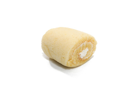close up of roll cake on white backgroundの写真素材