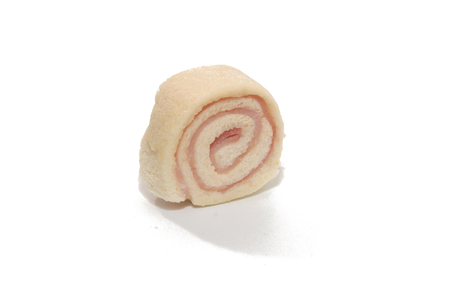 close up of sausage roll sandwich on white backgroundの写真素材