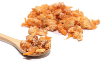 close up of dried shrimp isolated on white backgroundの写真素材