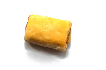 close up of chicken pie isolated on white backgroundの写真素材