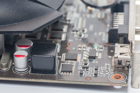 close up of Print Circuit Board of graphic cardの写真素材