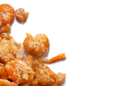 close up of dried shrimp isolated on white backgroundの写真素材