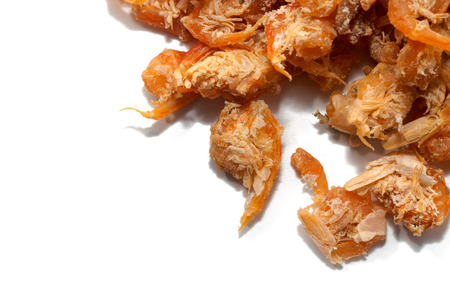close up of dried shrimp isolated on white backgroundの写真素材