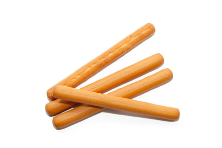 salted bread stick isolated on white backgroundの写真素材
