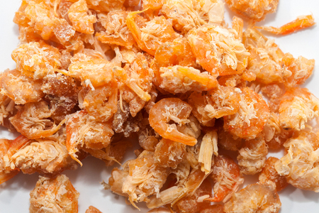 close up of dried shrimp isolated on white backgroundの写真素材
