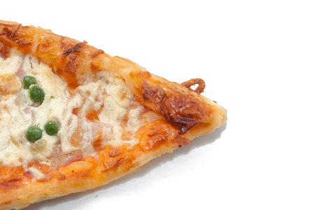 a piece of pizza isolated on white backgroundの写真素材