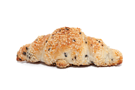close up of sesame croissant on white backgroundの写真素材