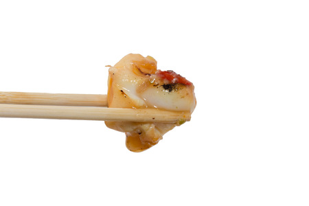 close up of chopstick with Grilled squidの写真素材
