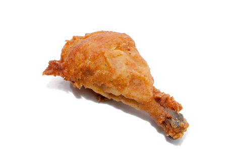 close up of fried chicken isolated on white backgroundの写真素材
