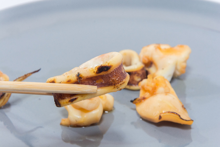 a piece of Grilled squid on plateの写真素材