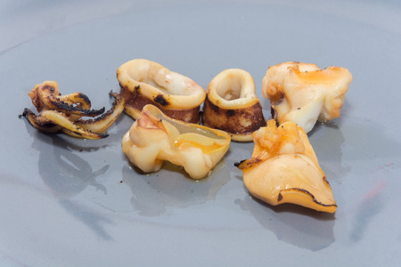 a piece of Grilled squid on plateの写真素材