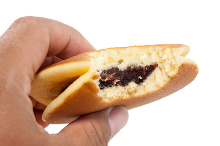 close up of Dorayaki (Japanese Red Bean Pancakes) on white backgroundの写真素材