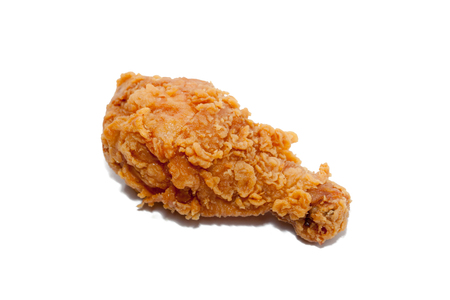 close up of fried chicken isolated on white backgroundの写真素材