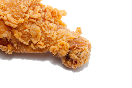 close up of fried chicken isolated on white backgroundの写真素材