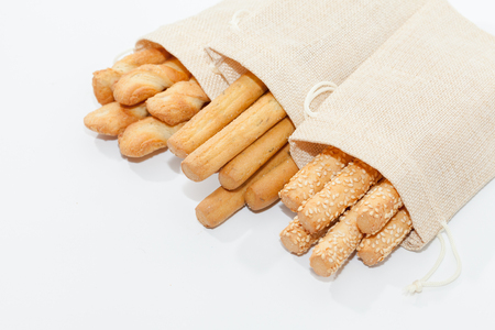 close up of bread stick on sackの写真素材