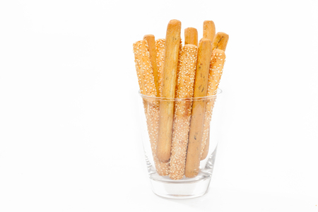 close up of bread stick on glassの写真素材