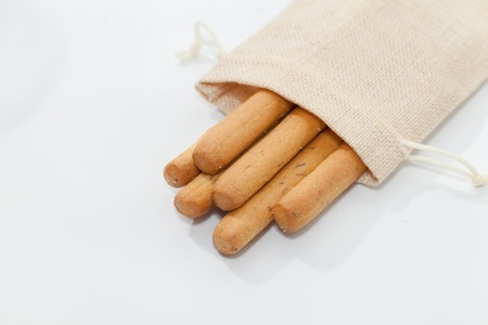 close up of bread stick on sackの写真素材