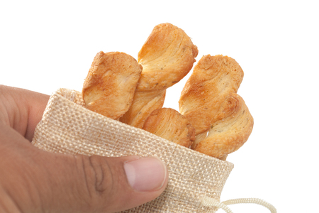 close up of bread stick on sackの写真素材