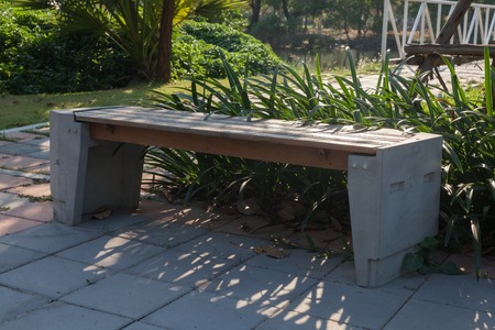 stone bench in the park at thailandの写真素材