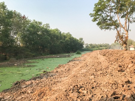 dirt pile in construction site at thailandの写真素材