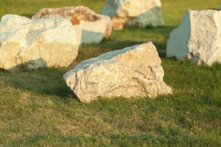 rock on grass in the park at thailandの写真素材