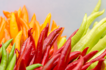close up of Chillies and Peppers of different varietiesの写真素材