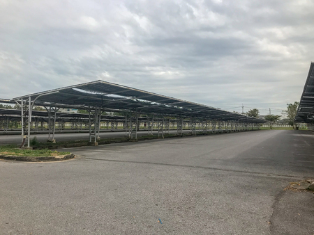 empty car parking lot with roof at thailandの写真素材