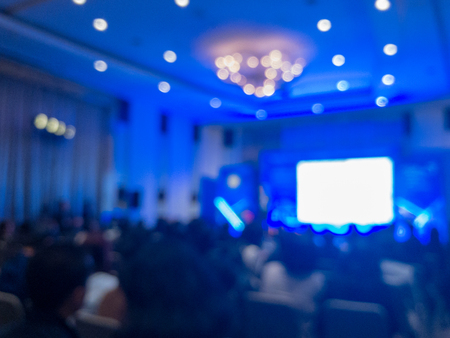abstract blur of the press conference hall, blurry blue light