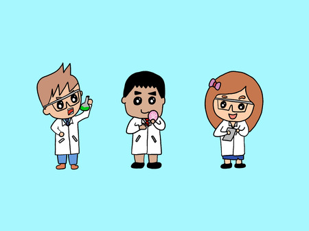 Set of cartoon scientist character on blue backgroundのイラスト素材