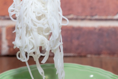 rice vermicelli, kanom jeen, thai noodle on bowlの写真素材