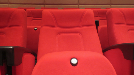 row of red seat in seminar hallの写真素材