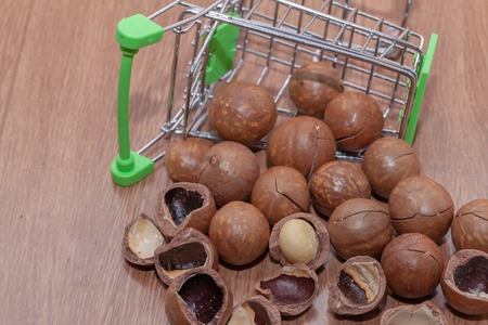 organic macadamia nut on shopping cart at thailandの写真素材