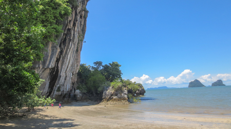 beautiful sea mountain and island landscape scene at Pak Meng Beach Trang province,Thailandの写真素材