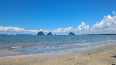 beautiful sea mountain and island landscape scene at Pak Meng Beach Trang province,Thailandの写真素材