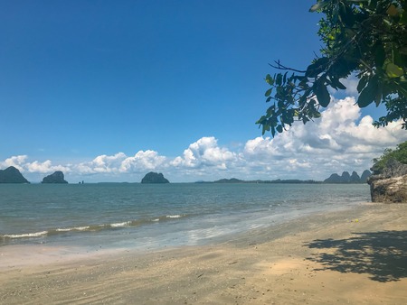 beautiful sea mountain and island landscape scene at Pak Meng Beach Trang province,Thailandの写真素材