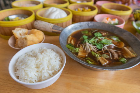 Bak kut teh or meat bone tea, delicious soup in southern of Thailandの写真素材