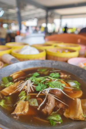 Bak kut teh or meat bone tea, delicious soup in southern of Thailandの写真素材